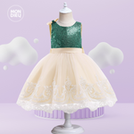 Vestido Libia color verde con beige para niñas