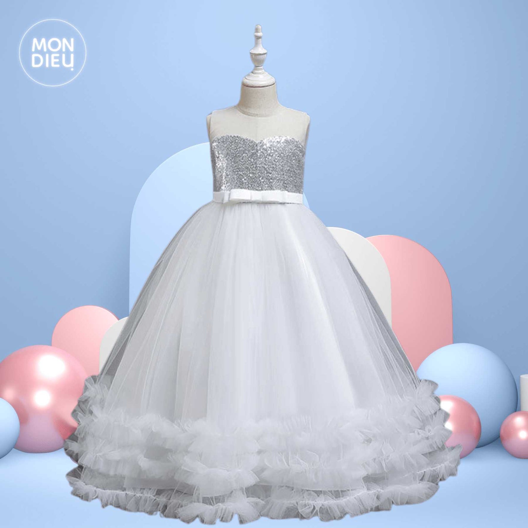 Vestido Anastasia color plata para niñas Mon Dieu!
