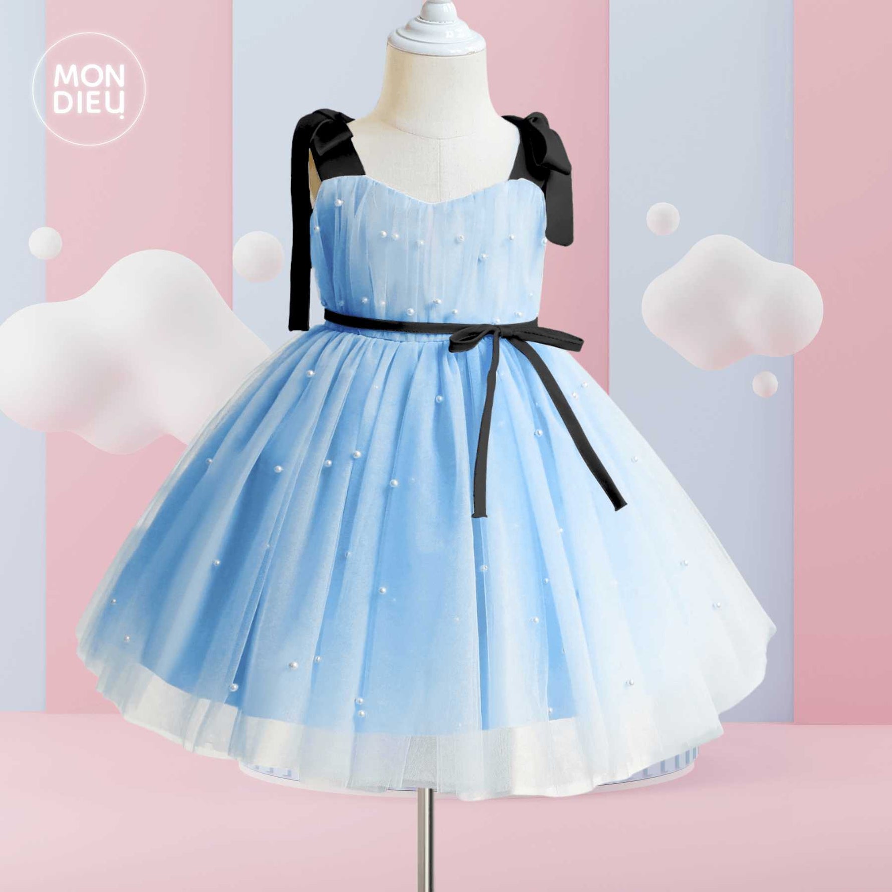 Vestido Charlotte color azul para niñas Mon Dieu!