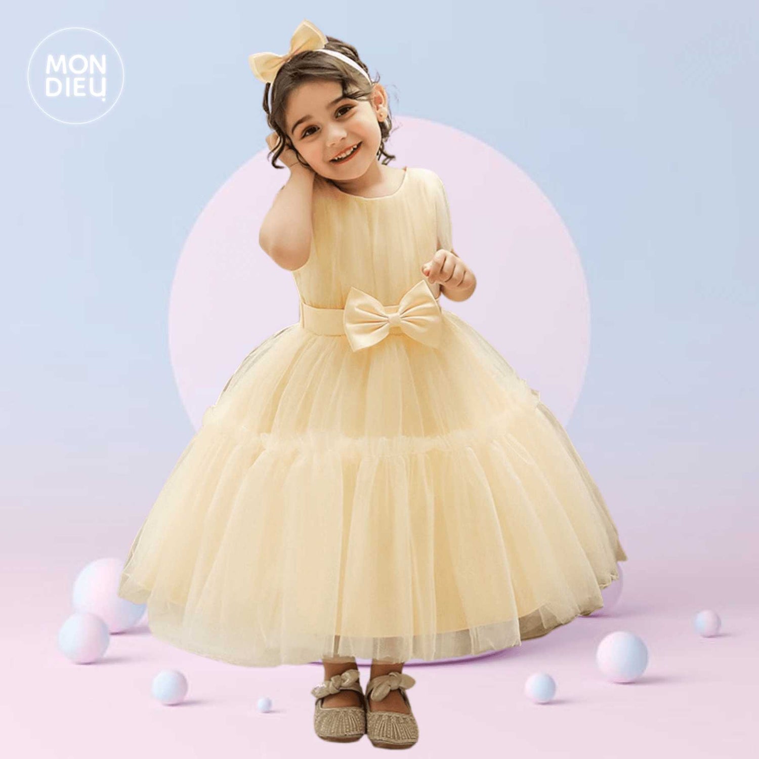 Vestido Hanna color beige para niñas Mon Dieu!