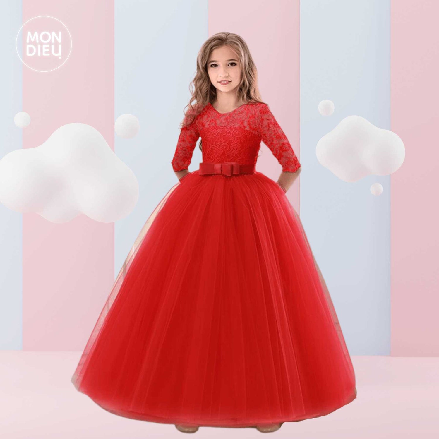 Vestido Sandy para niñas color rojo Mon Dieu!