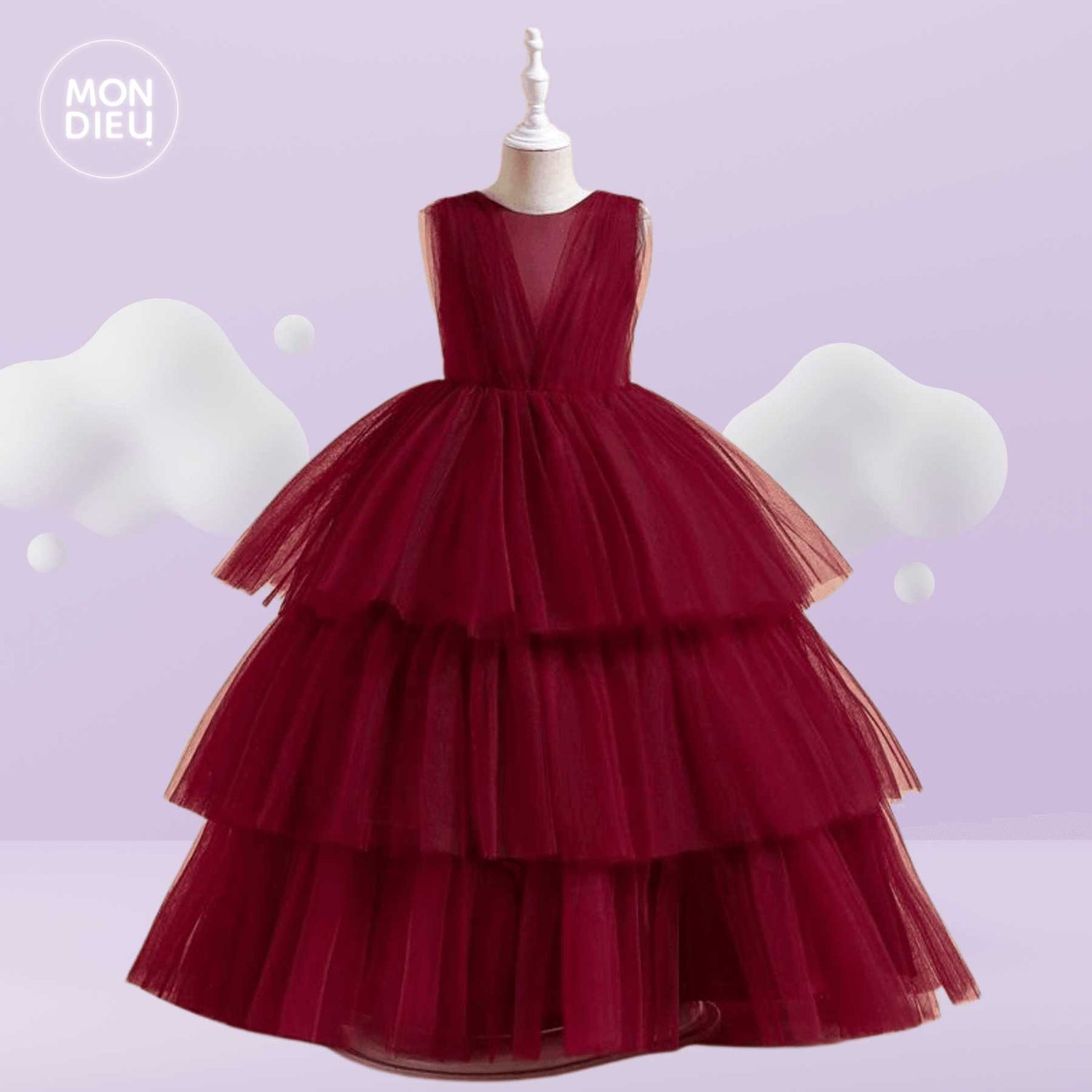 Vestido Tanya color tinto para niñas Mon Dieu!