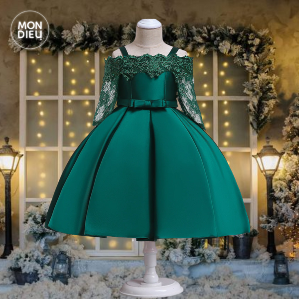 Vestido Madelin color verde para niñas Mon Dieu!