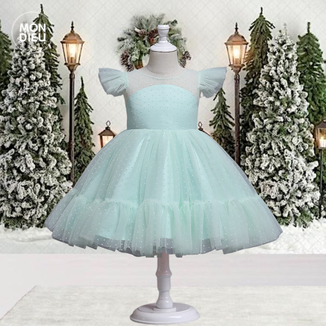 Vestido Lucy color verde para niñas Mon Dieu!