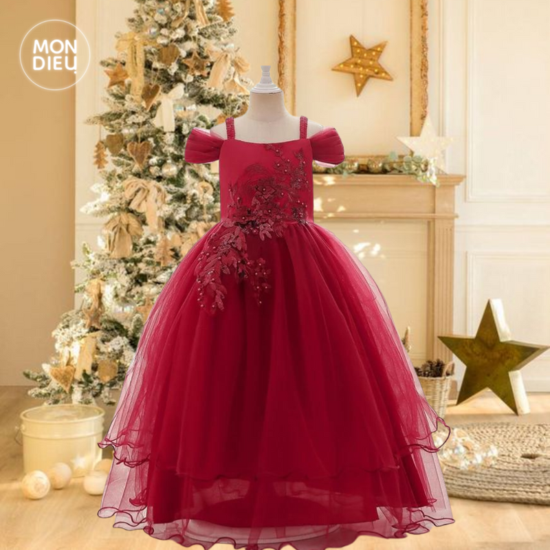 Vestido Catalina color rojo para niñas Mon Dieu!
