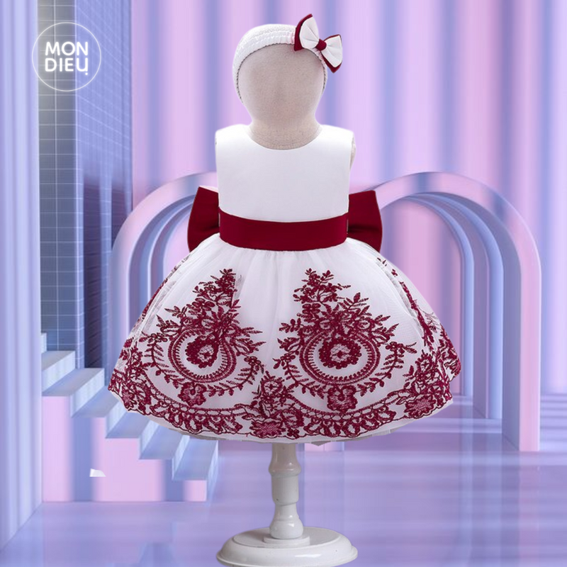 Vestido Marie color blanco con rojo para niñas