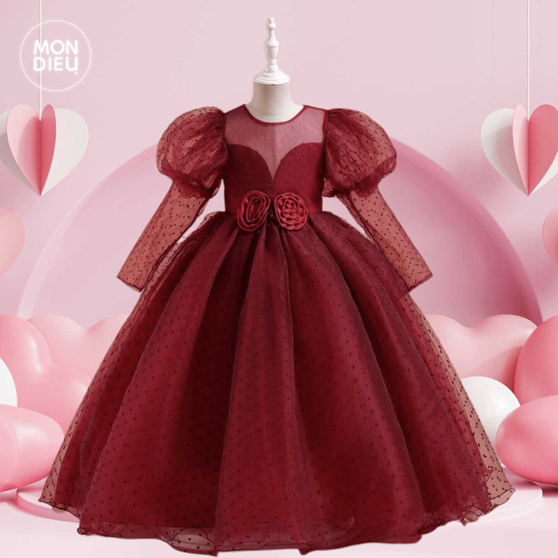Vestido Amber color tinto para niñas Mon Dieu!