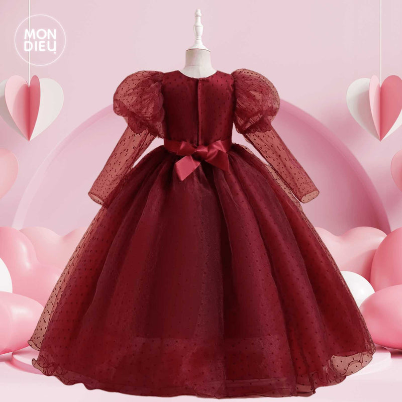 Vestido Amber color tinto para niñas Mon Dieu!
