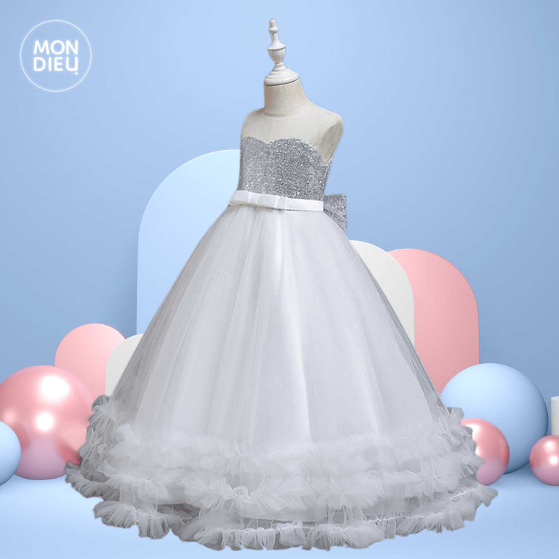 Vestido Anastasia color plata para niñas Mon Dieu!