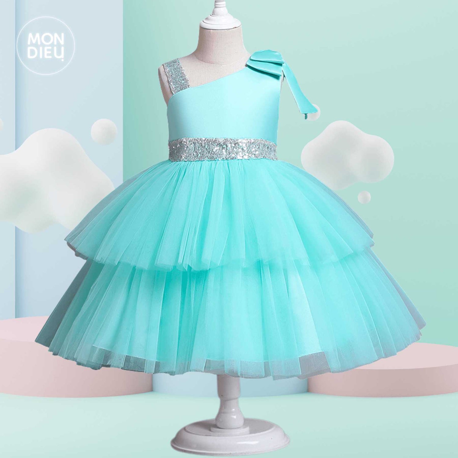 Vestido Andrea color verde para niñas Mon Dieu!