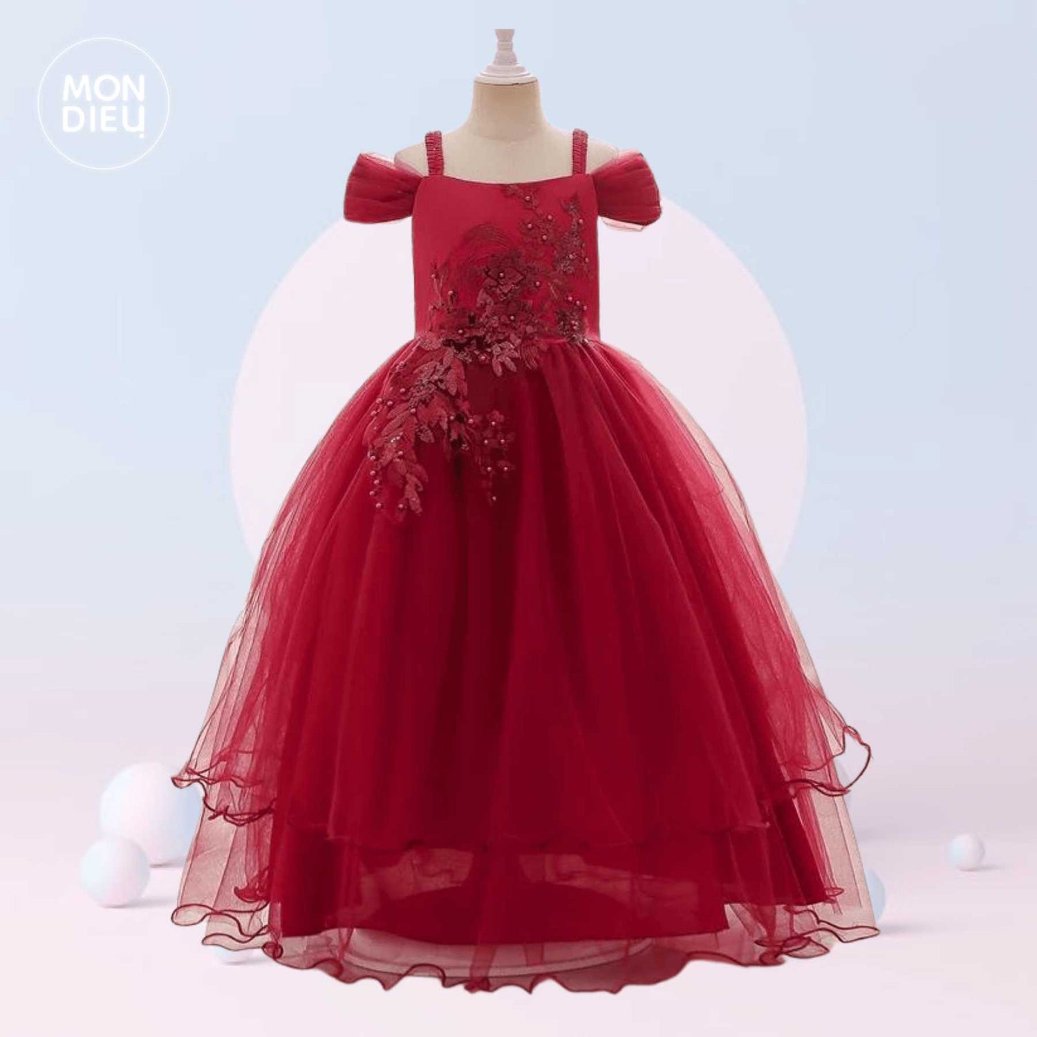 Vestido Catalina color rojo para niñas Mon Dieu!