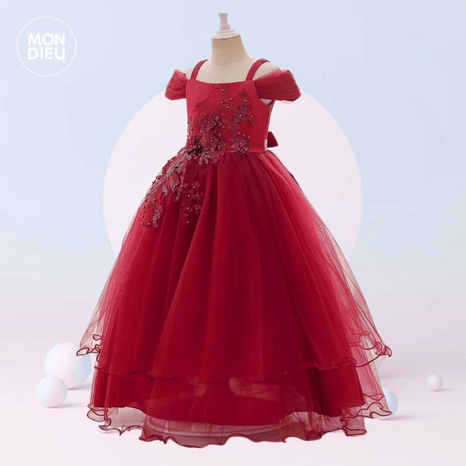Vestido Catalina color rojo para niñas Mon Dieu!