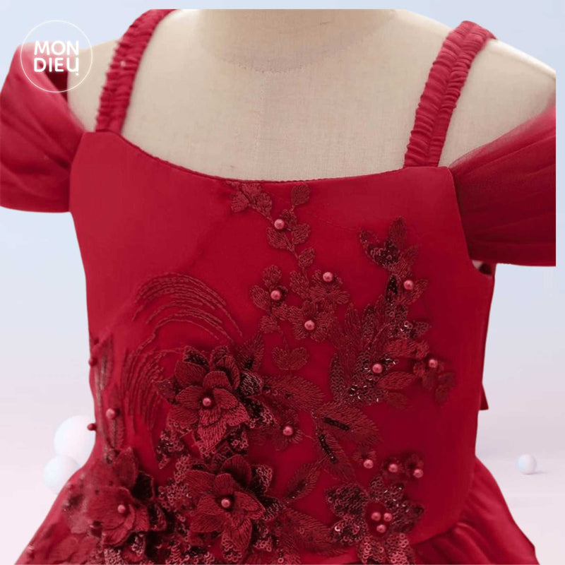 Vestido Catalina color rojo para niñas Mon Dieu!