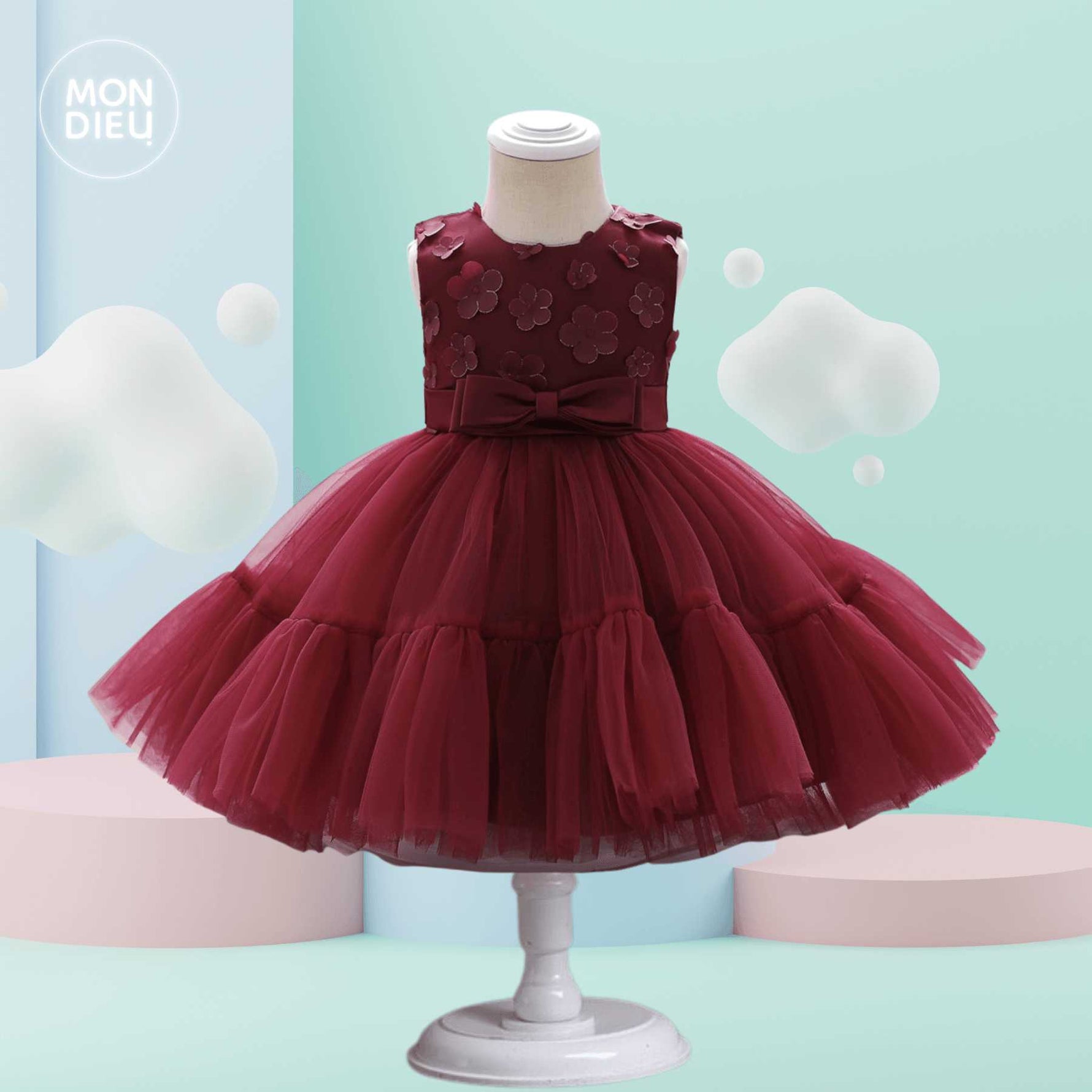 Vestido Chloe color tinto para niñas Mon Dieu!