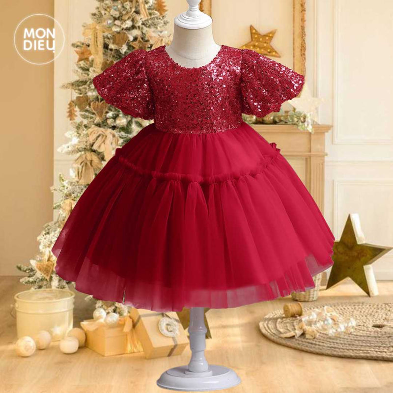 Vestido Ciara color tinto para niñas Mon Dieu!