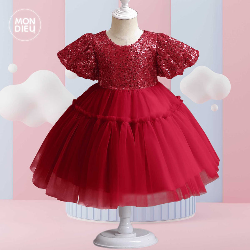 Vestido Ciara color tinto para niñas Mon Dieu!