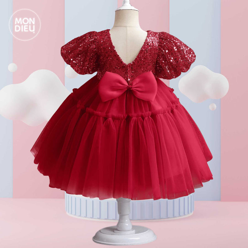 Vestido Ciara color tinto para niñas Mon Dieu!