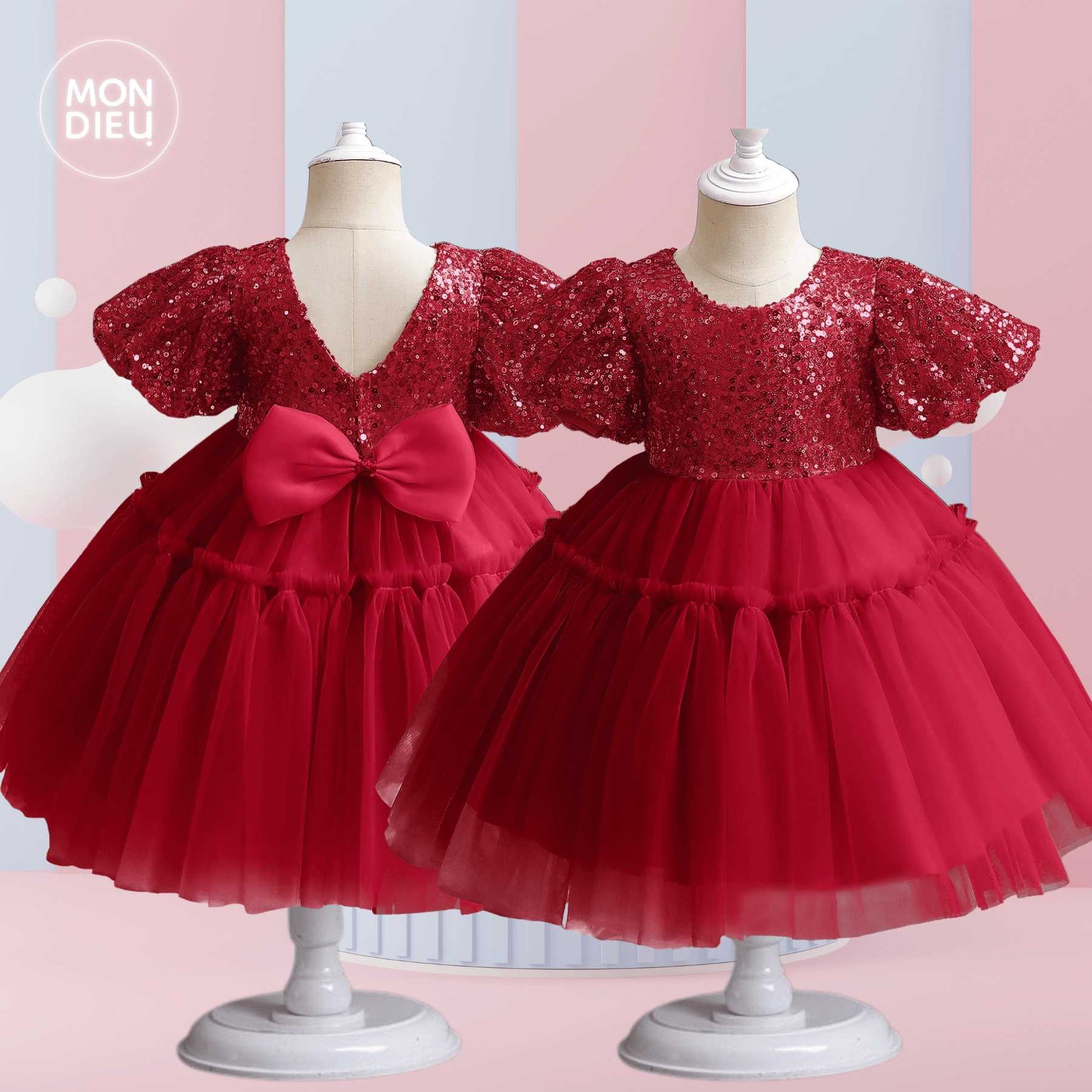 Vestido Ciara color tinto para niñas Mon Dieu!
