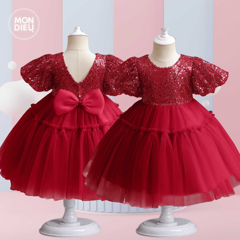 Vestido Ciara color tinto para niñas Mon Dieu!