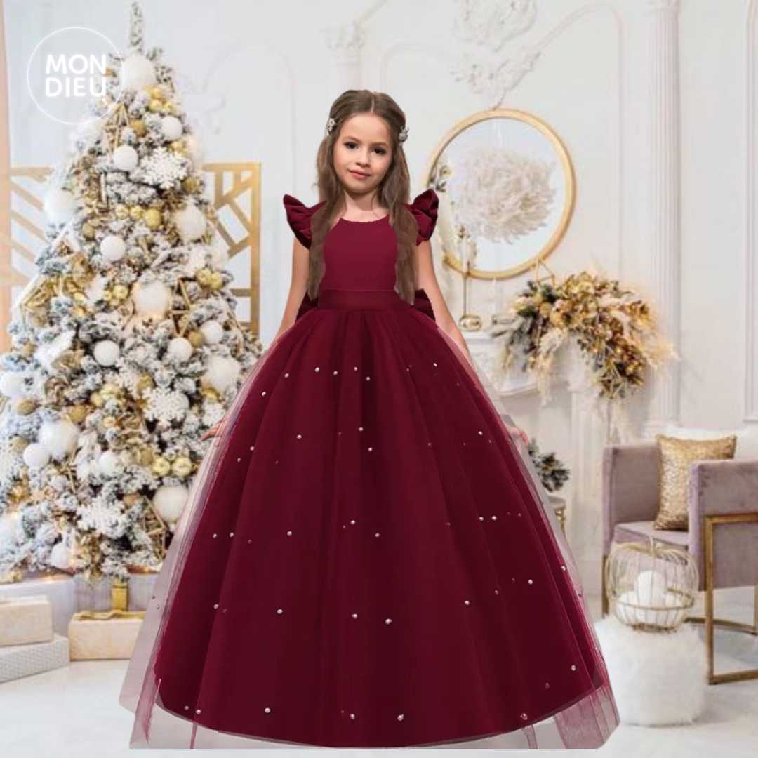 Vestido Emily color tinto para niñas Mon Dieu!