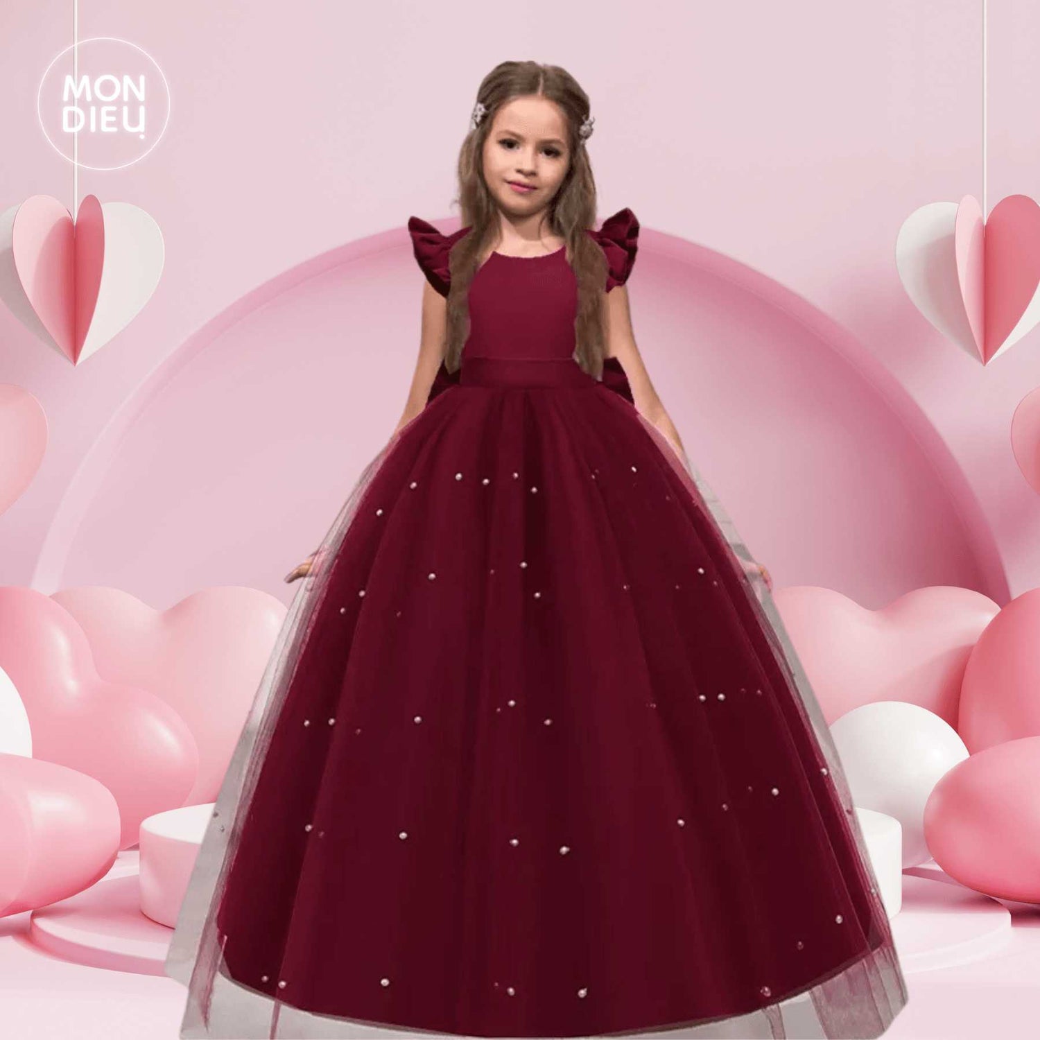 Vestido Emily color tinto para niñas Mon Dieu!