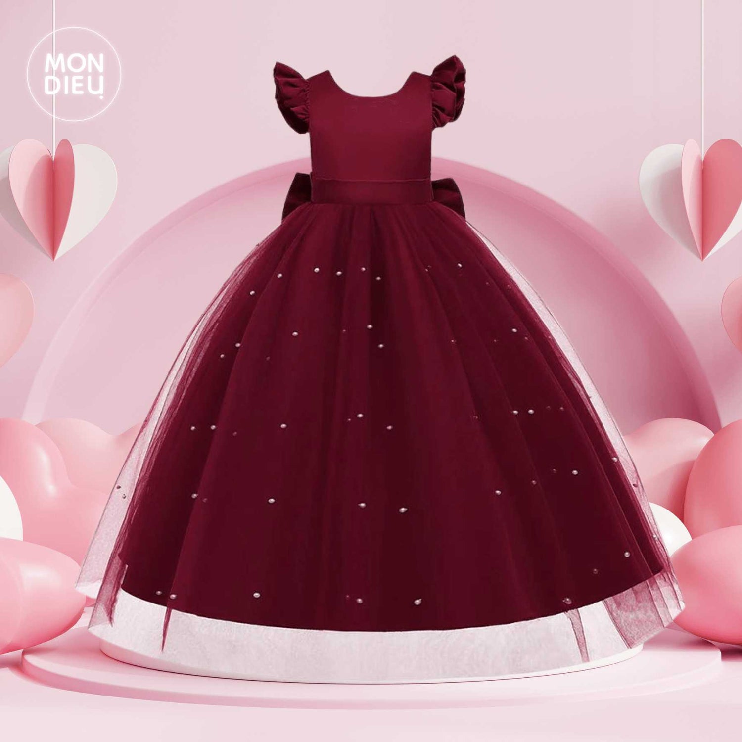 Vestido Emily color tinto para niñas Mon Dieu!