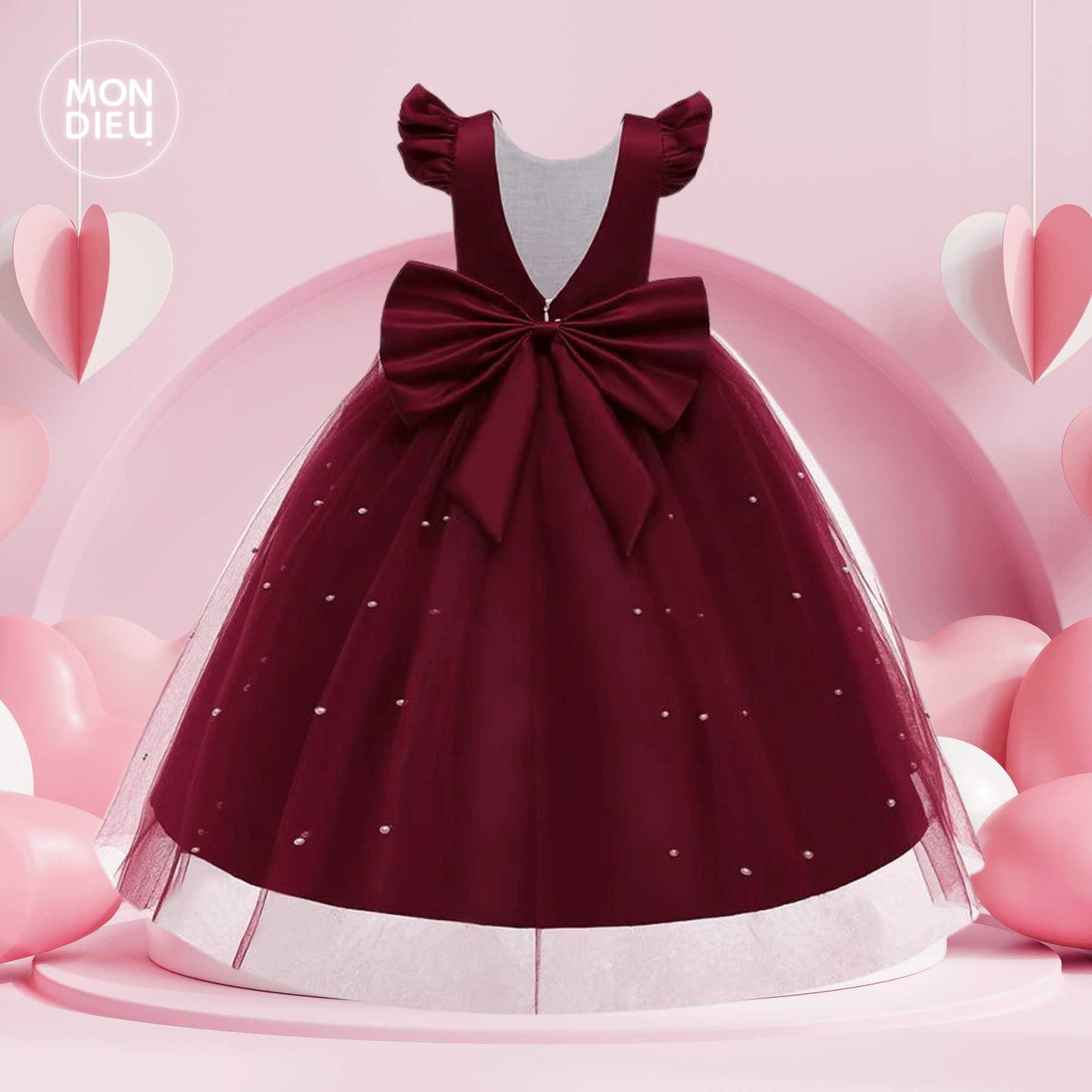 Vestido Emily color tinto para niñas Mon Dieu!