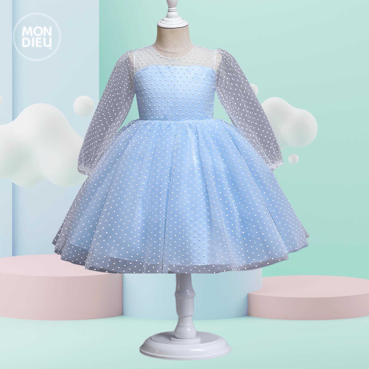 Vestido Fernanda color azul para niñas Mon Dieu!