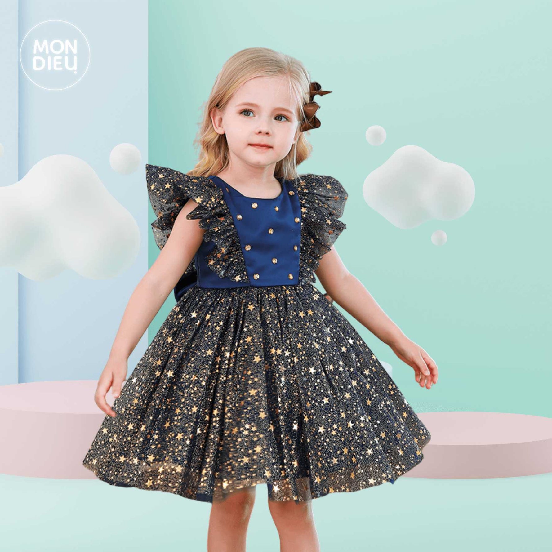 Vestido Juliett color azul para niñas Mon Dieu!