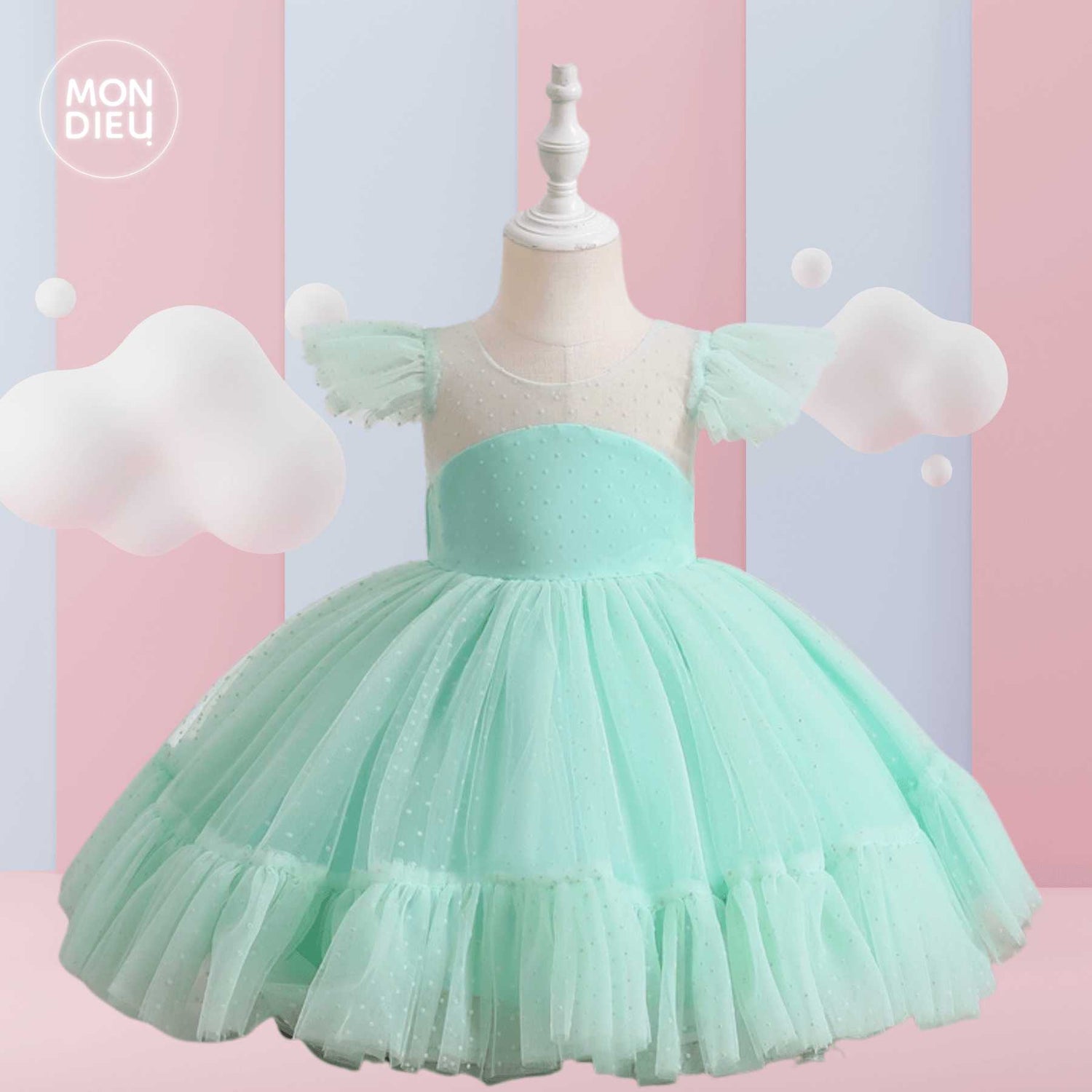 Vestido Lucy color verde para niñas Mon Dieu!