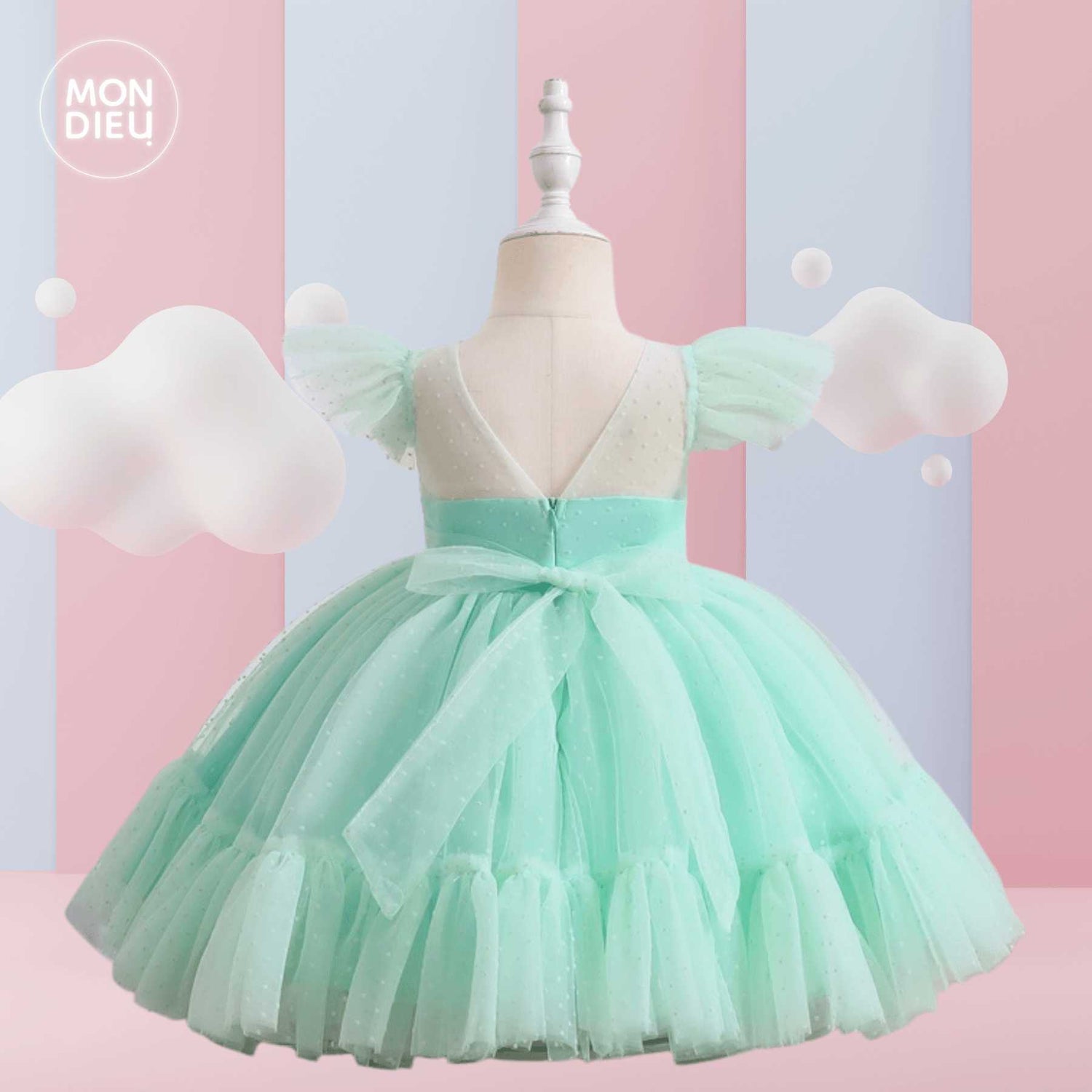Vestido Lucy color verde para niñas Mon Dieu!
