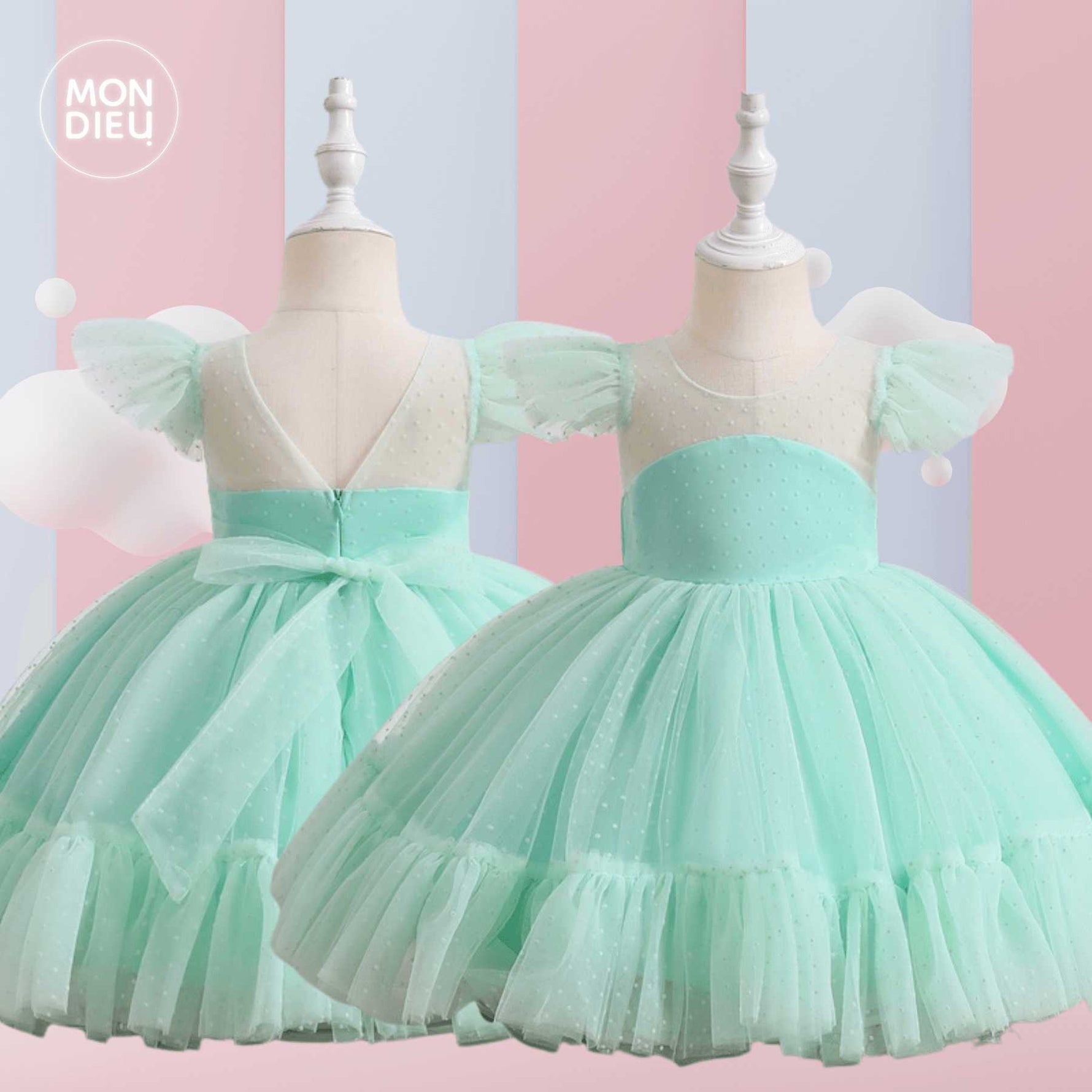 Vestido Lucy color verde para niñas Mon Dieu!