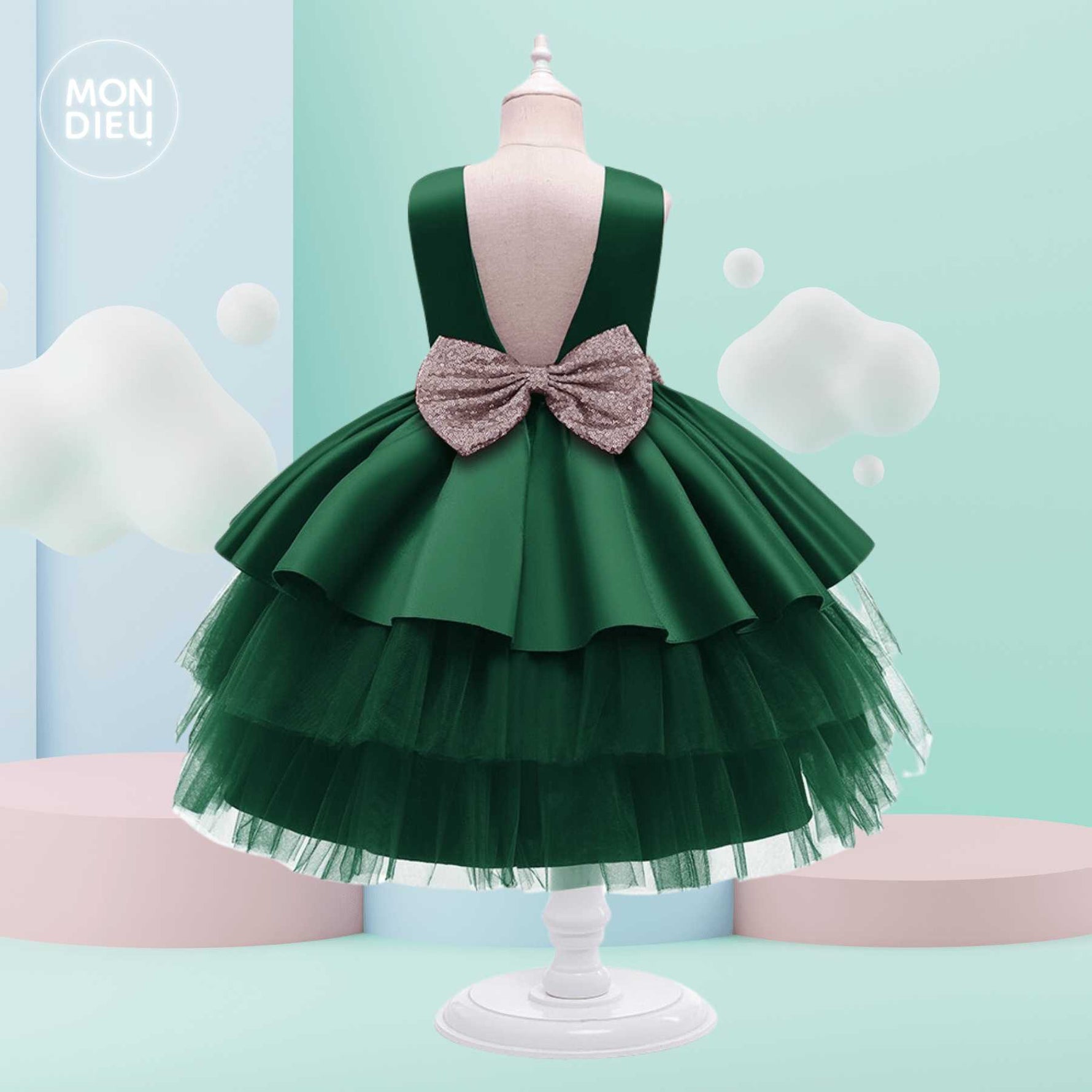 Vestido Mireya color verde para niñas Mon Dieu!