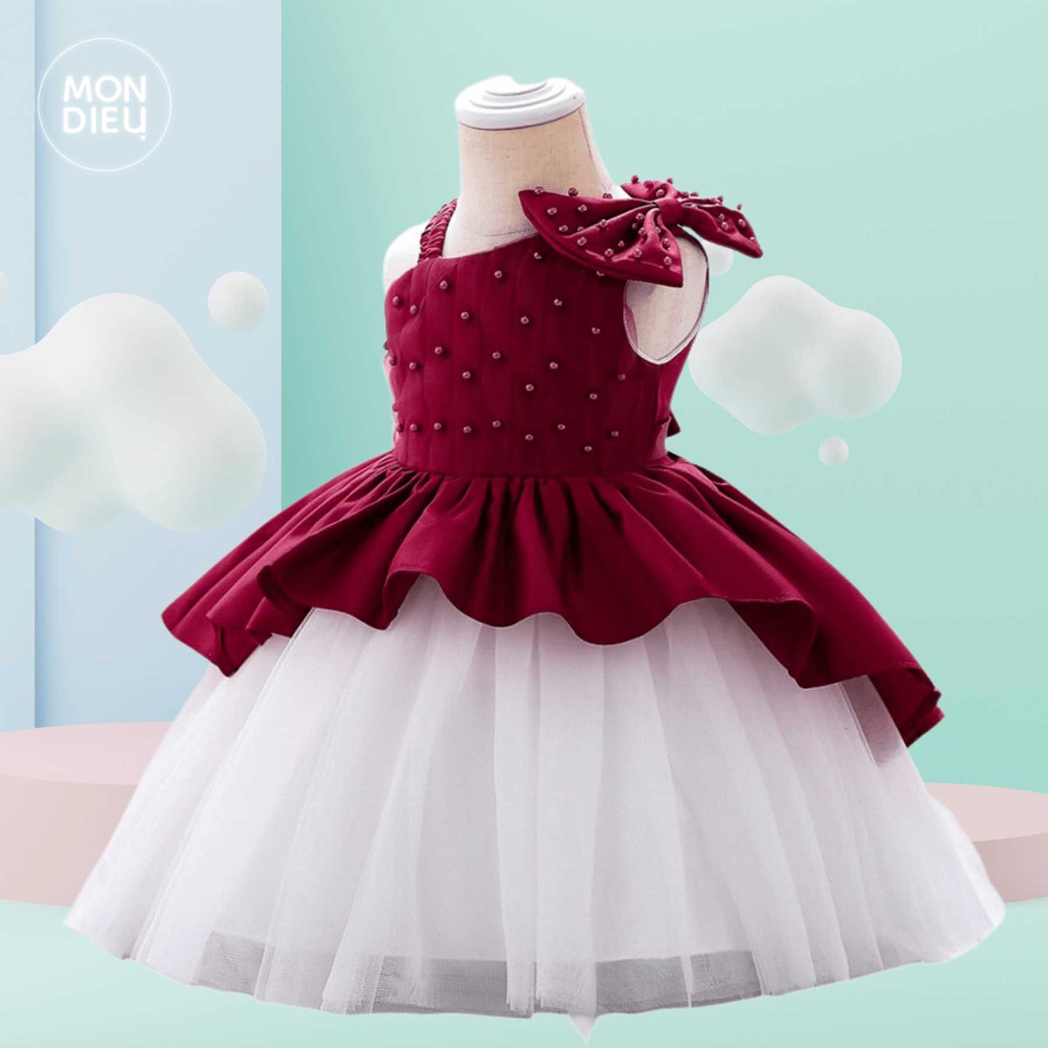 Vestido Paulina color tinto para niñas Mon Dieu!