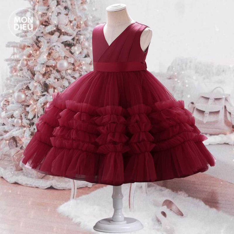 Vestido Victoria color tinto para niñas Mon Dieu!