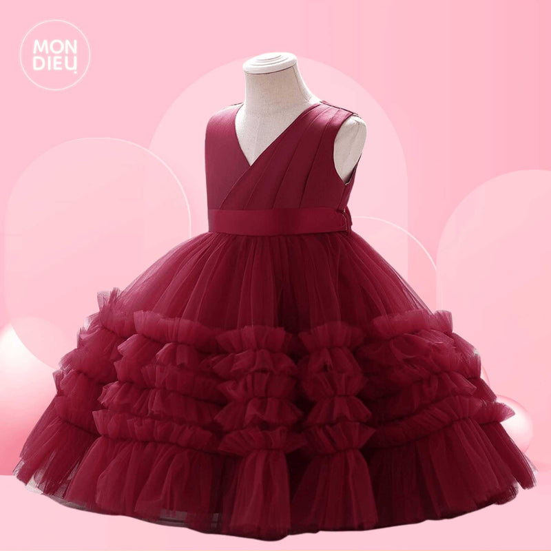 Vestido Victoria color tinto para niñas Mon Dieu!