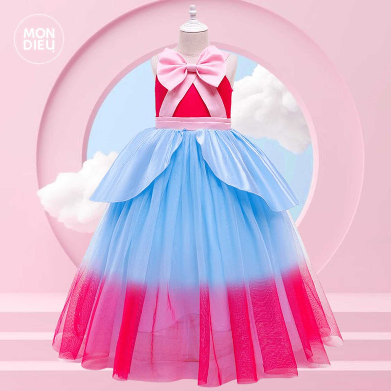 Vestido Xiomara color azul/rosa para niñas Mon Dieu!