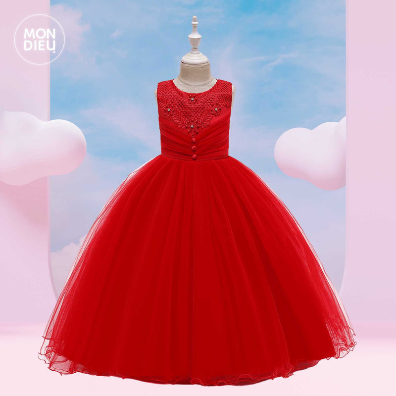 Vestido luisa color rojo para niñas Mon Dieu!