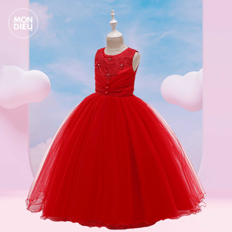 Vestido luisa color rojo para niñas Mon Dieu!