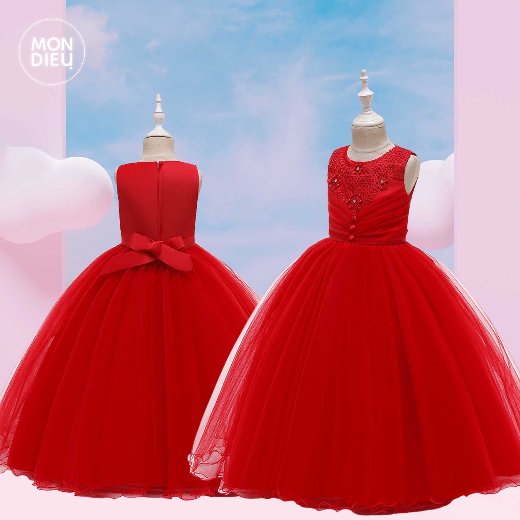 Vestido luisa color rojo para niñas Mon Dieu!