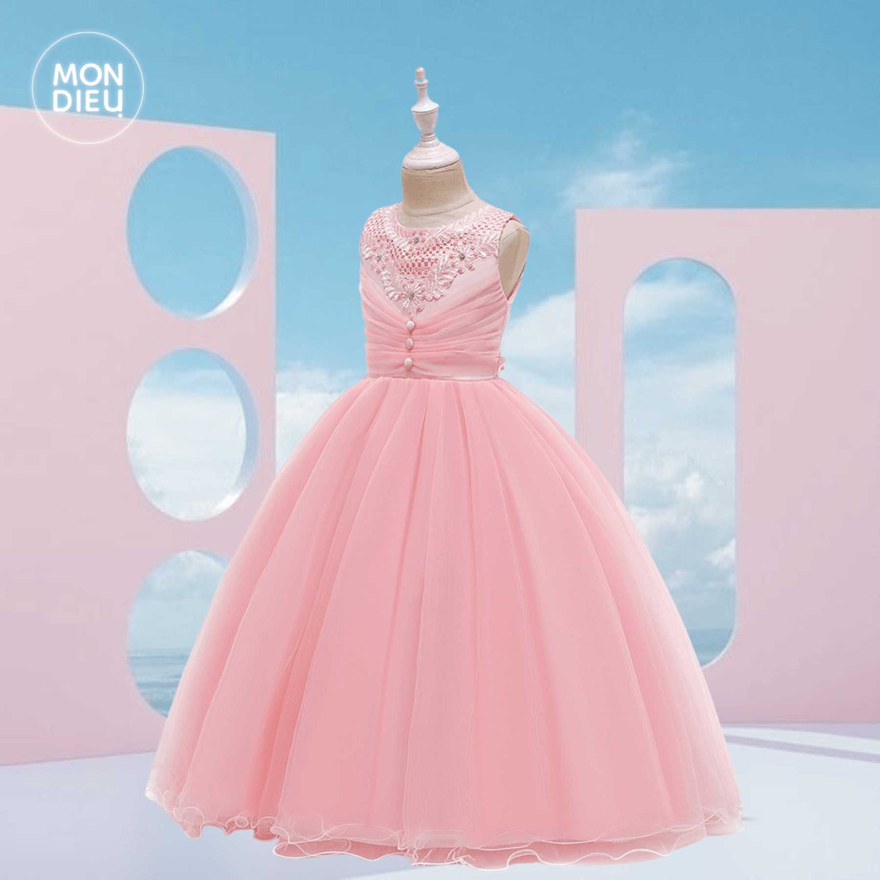 Vestido luisa color rosa para niñas Mon Dieu!
